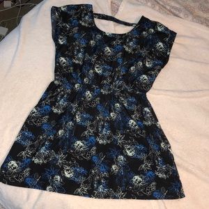Black and Blue Flower semi formal dress